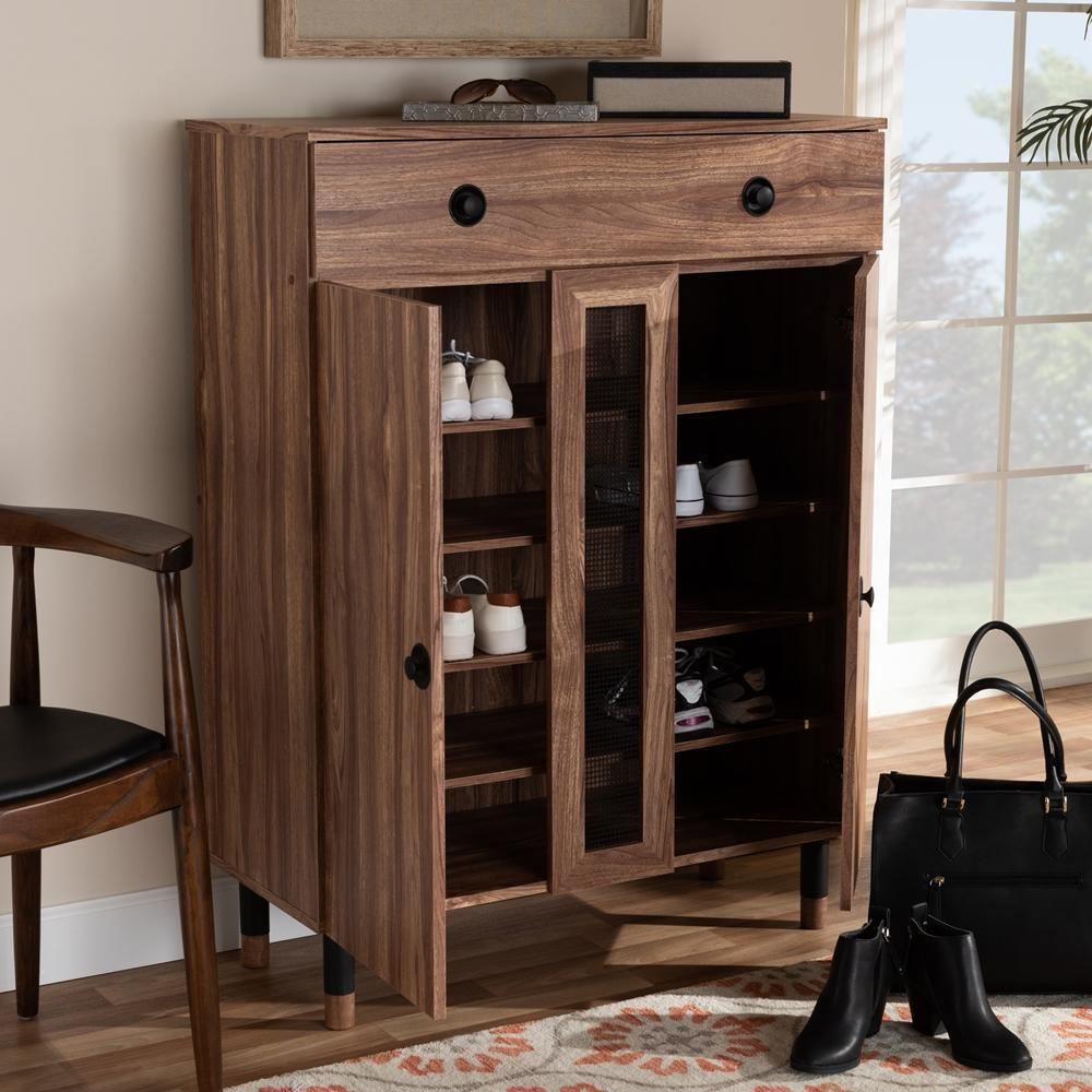 Valina Modern and Contemporary 2-Door Wood Entryway Shoe Storage Cabinet with Drawer FredCo
