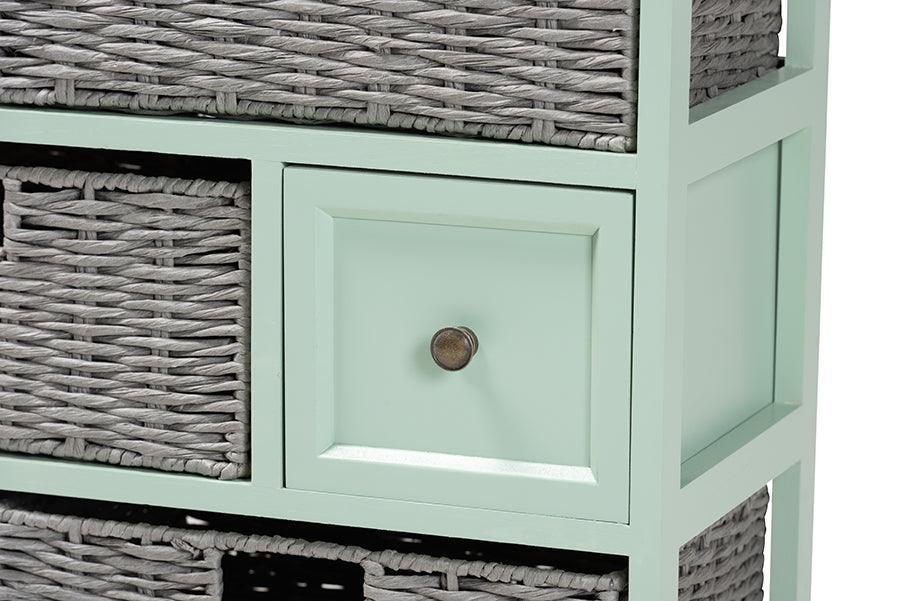 Valtina Modern and Contemporary Two-Tone Oak Brown and Mint Green Finished Wood 3-Drawer Storage Unit with Baskets FredCo