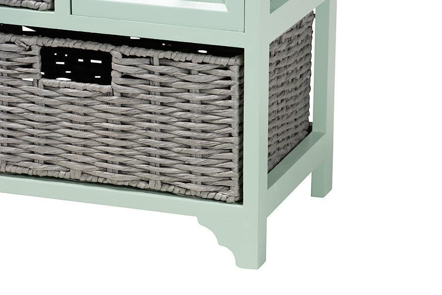 Valtina Modern and Contemporary Two-Tone Oak Brown and Mint Green Finished Wood 3-Drawer Storage Unit with Baskets FredCo