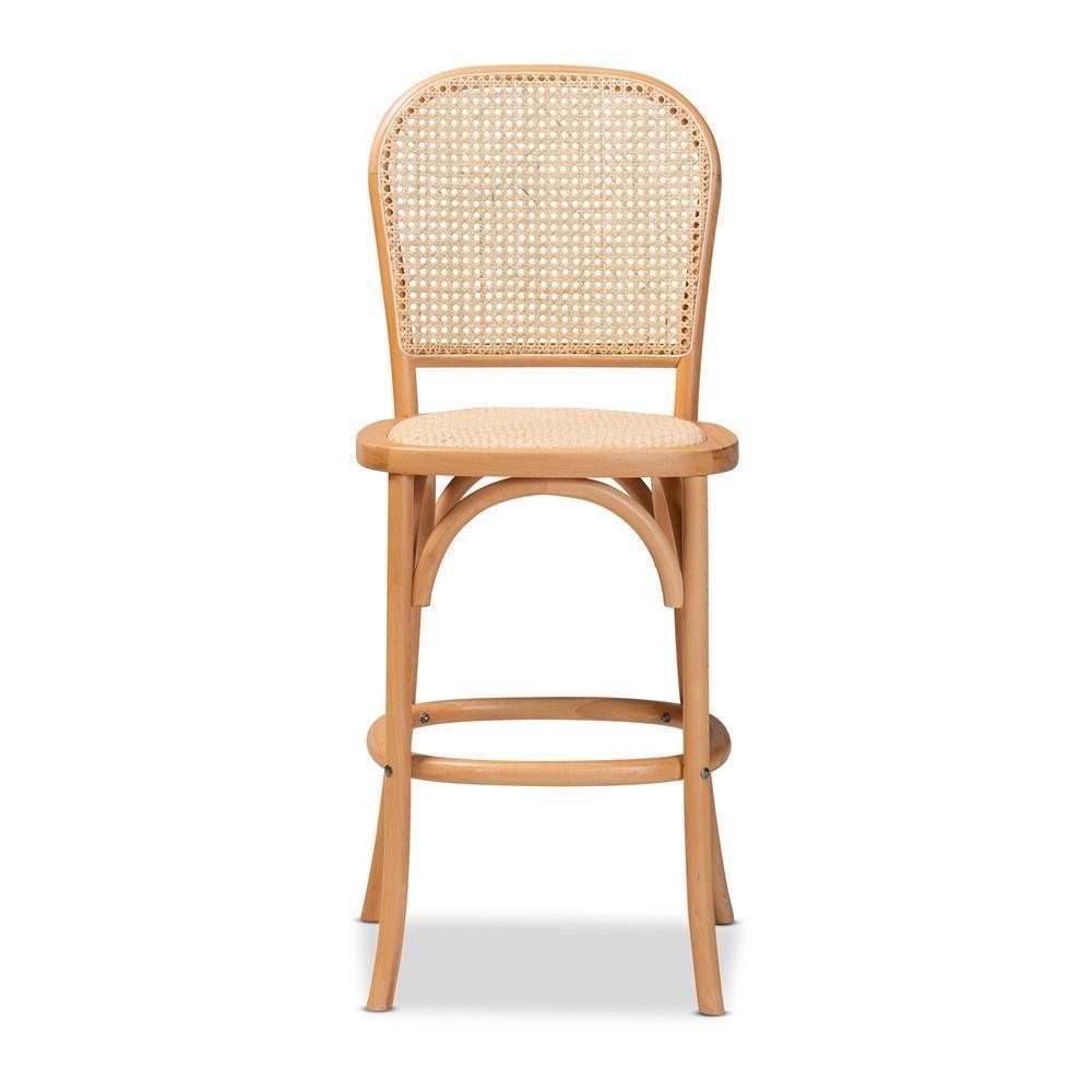 Vance Mid-Century Modern Brown Woven Rattan and Wood Cane Counter Stool FredCo