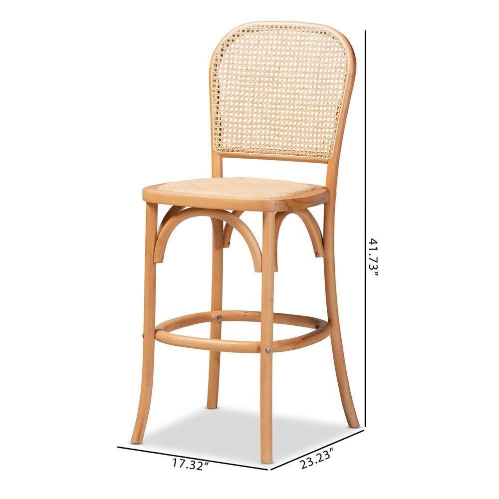 Vance Mid-Century Modern Brown Woven Rattan and Wood Cane Counter Stool FredCo