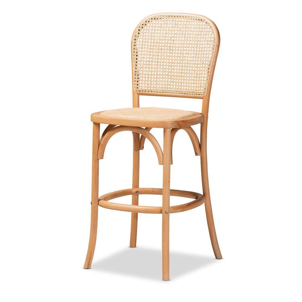 Vance Mid-Century Modern Brown Woven Rattan and Wood Cane Counter Stool FredCo