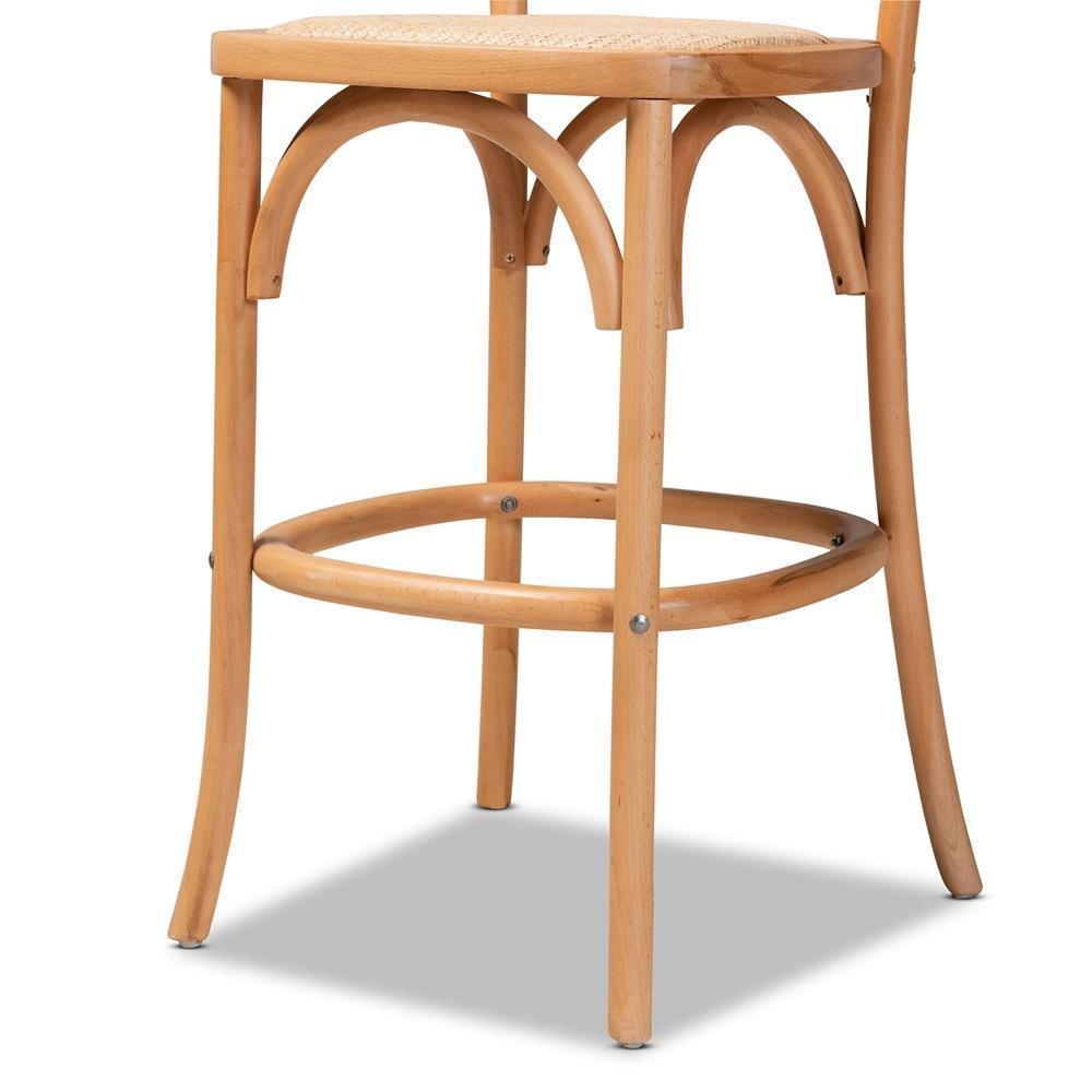 Vance Mid-Century Modern Brown Woven Rattan and Wood Cane Counter Stool FredCo