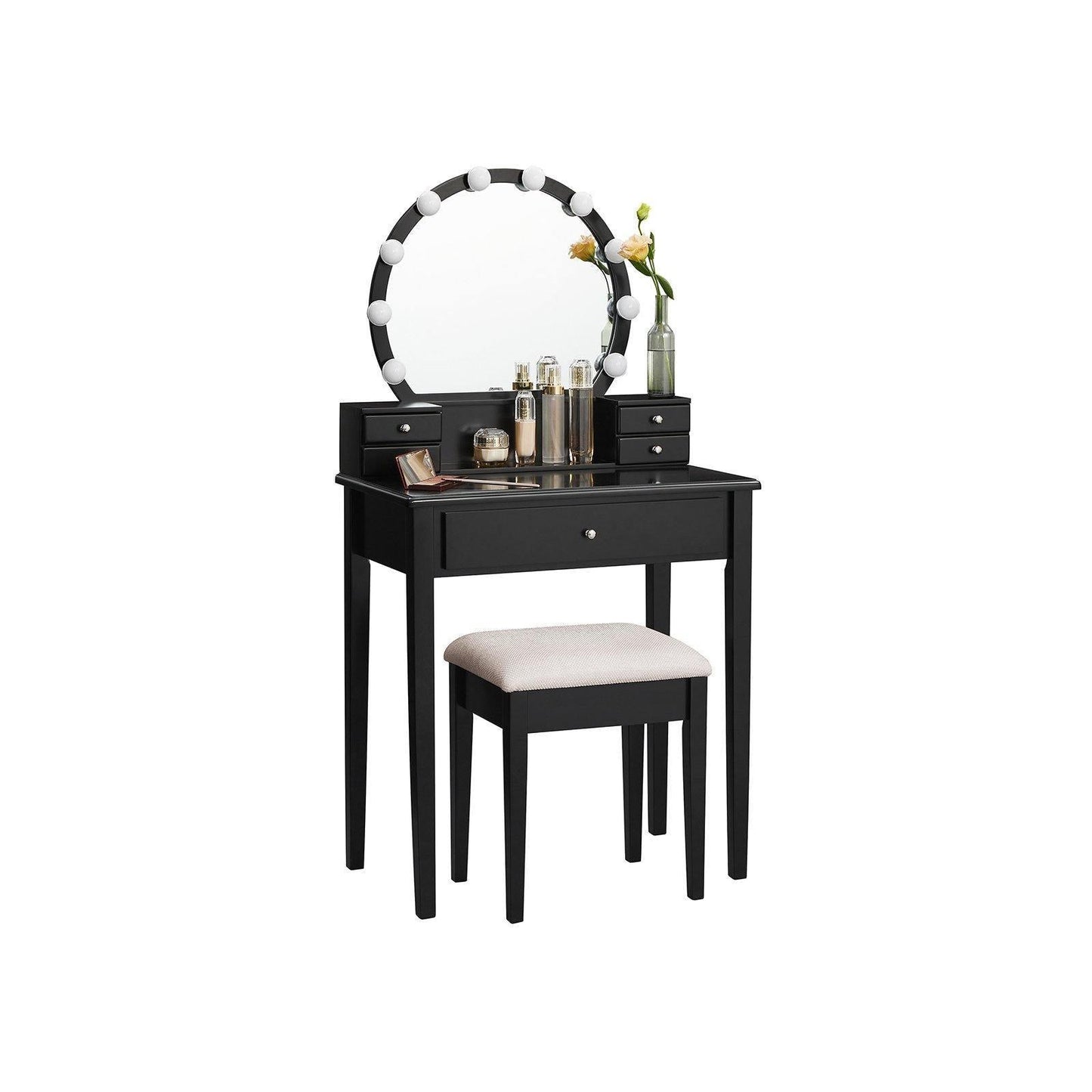 Vanity Set Dressing Table Black FredCo