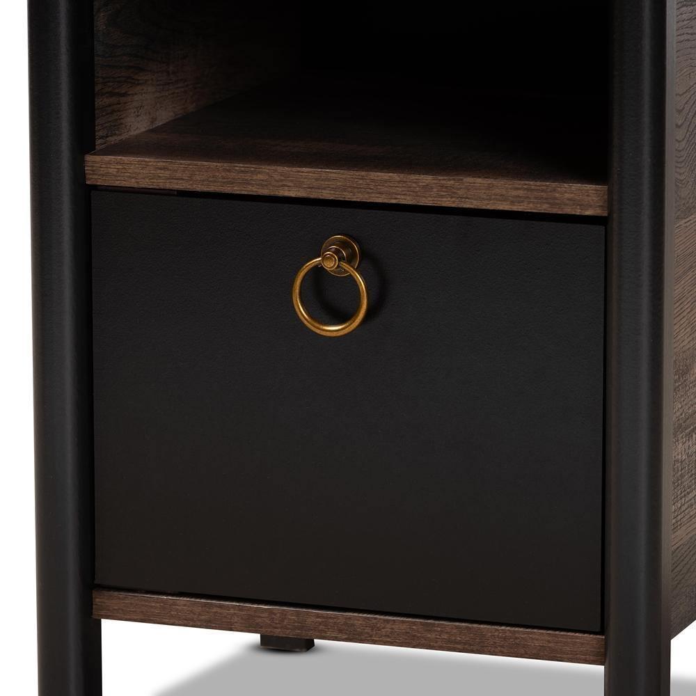 Vaughan Modern and Contemporary Two-Tone Rustic Brown and Black Finished Wood Nightstand FredCo