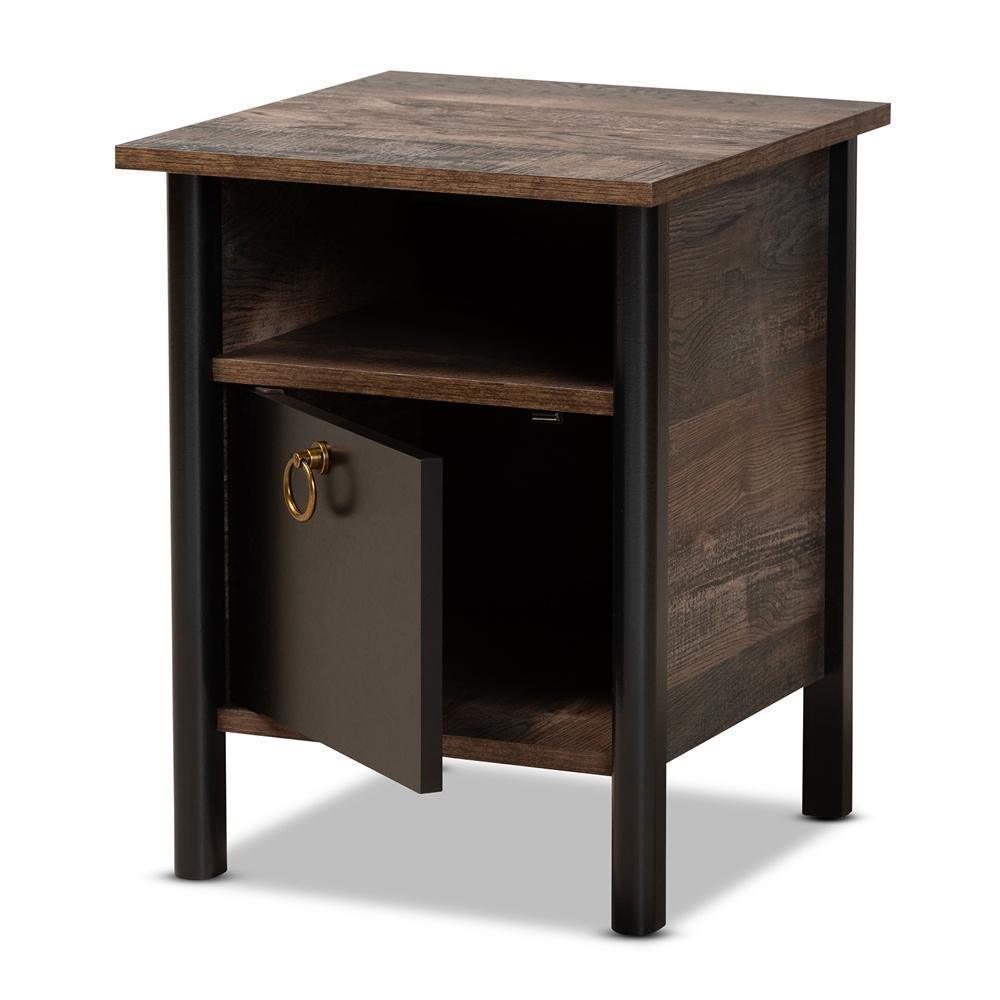 Vaughan Modern and Contemporary Two-Tone Rustic Brown and Black Finished Wood Nightstand FredCo