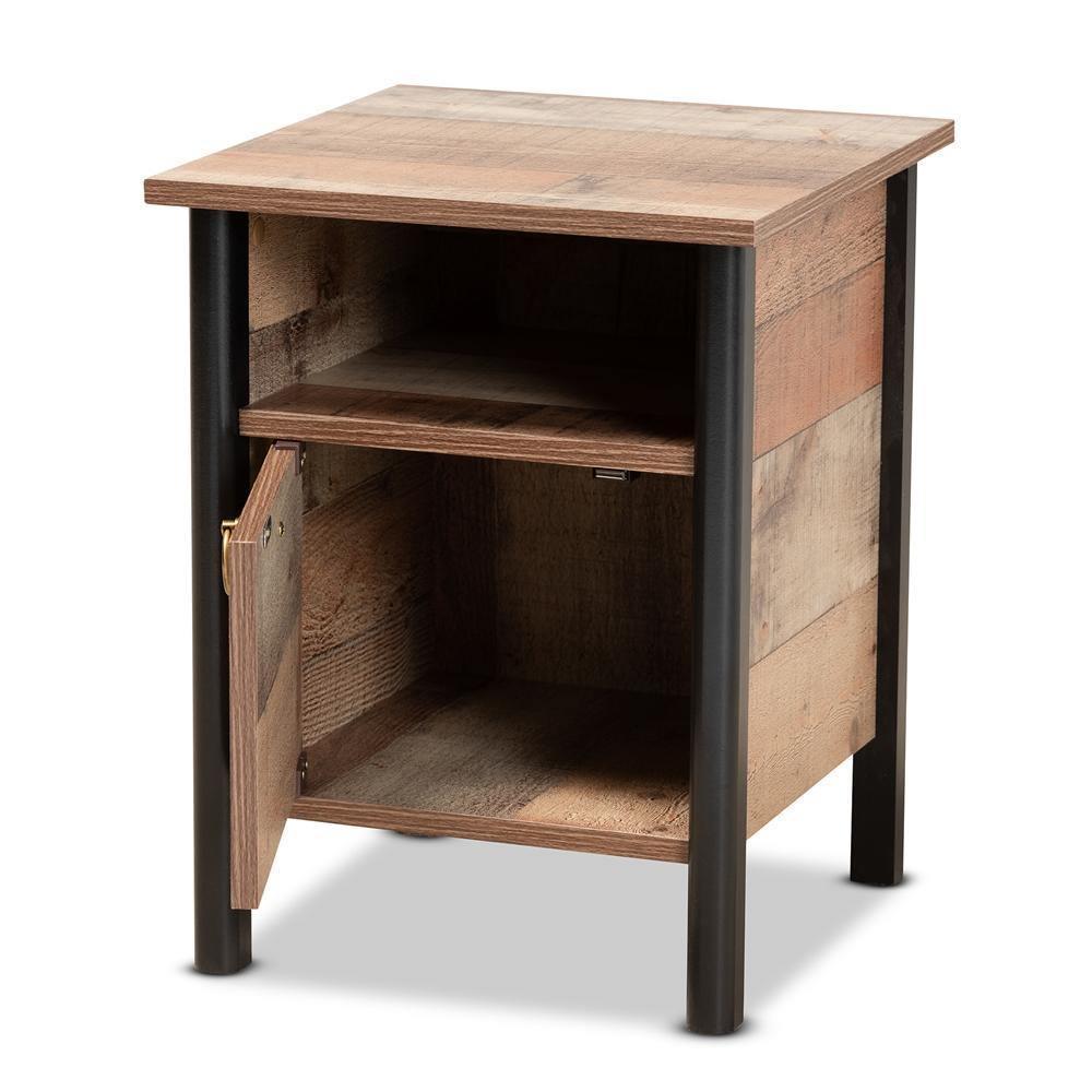 Vaughan Modern and Contemporary Two-Tone Rustic Oak Brown and Black Finished Wood Nightstand FredCo