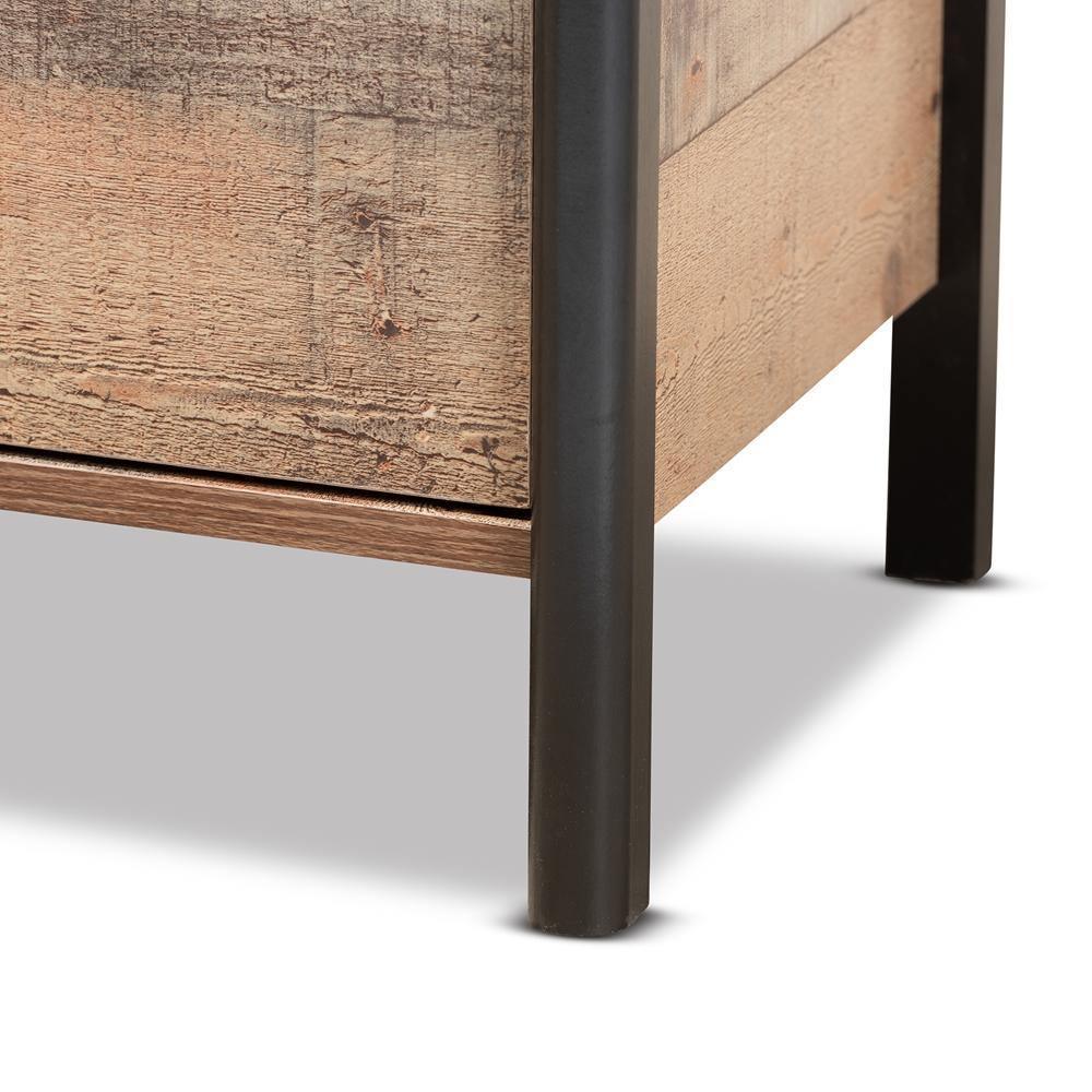Vaughan Modern and Contemporary Two-Tone Rustic Oak Brown and Black Finished Wood Nightstand FredCo