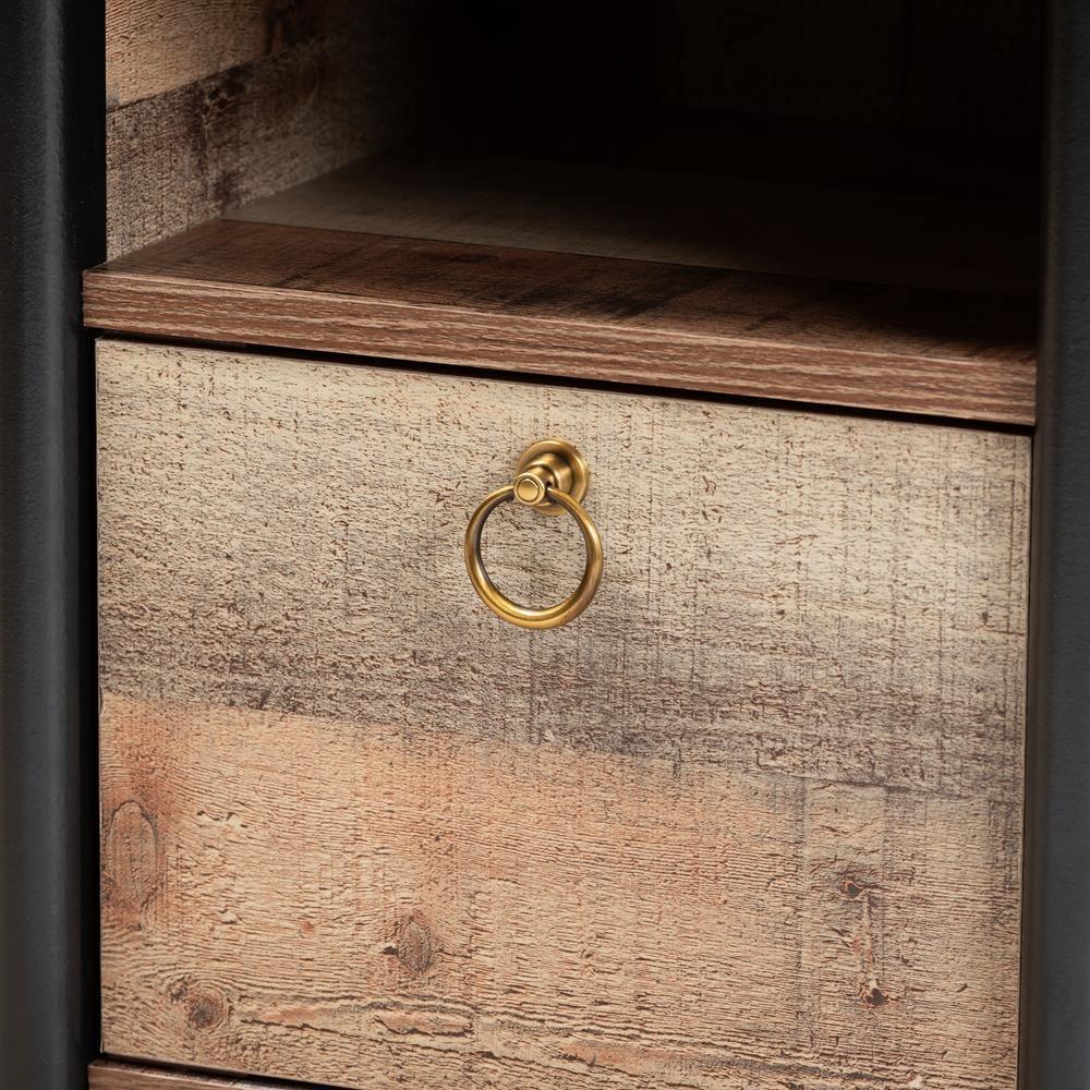 Vaughan Modern and Contemporary Two-Tone Rustic Oak Brown and Black Finished Wood Nightstand FredCo