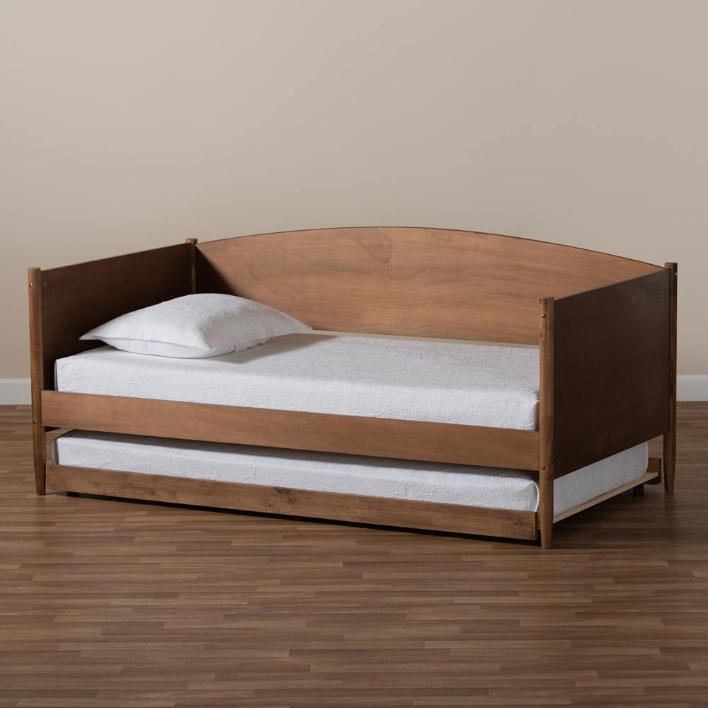 Veles Mid-Century Modern Ash Wanut Finished Wood Daybed with Trundle FredCo
