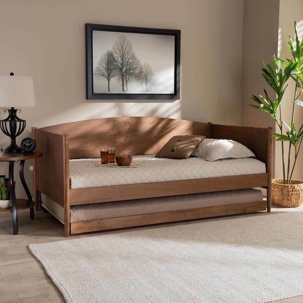 Veles Mid-Century Modern Ash Wanut Finished Wood Daybed with Trundle FredCo