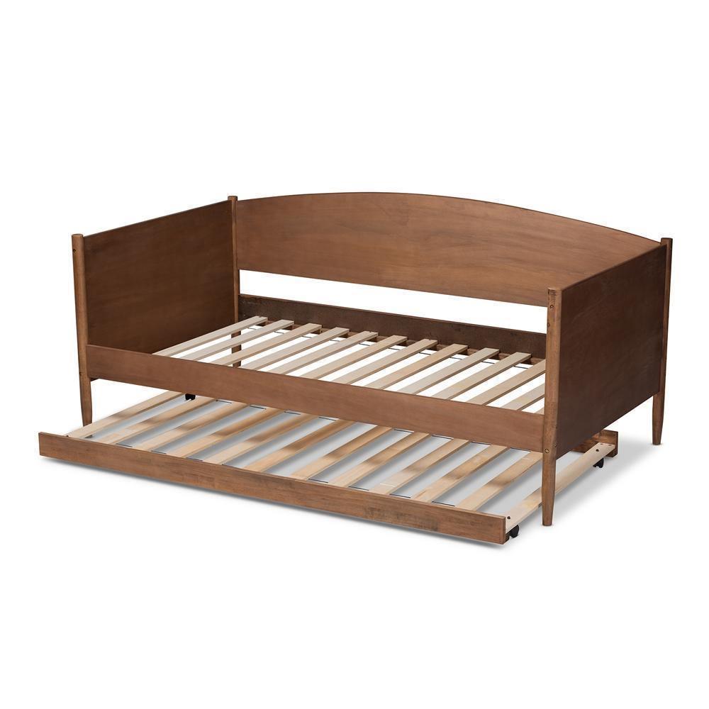 Veles Mid-Century Modern Ash Wanut Finished Wood Daybed with Trundle FredCo