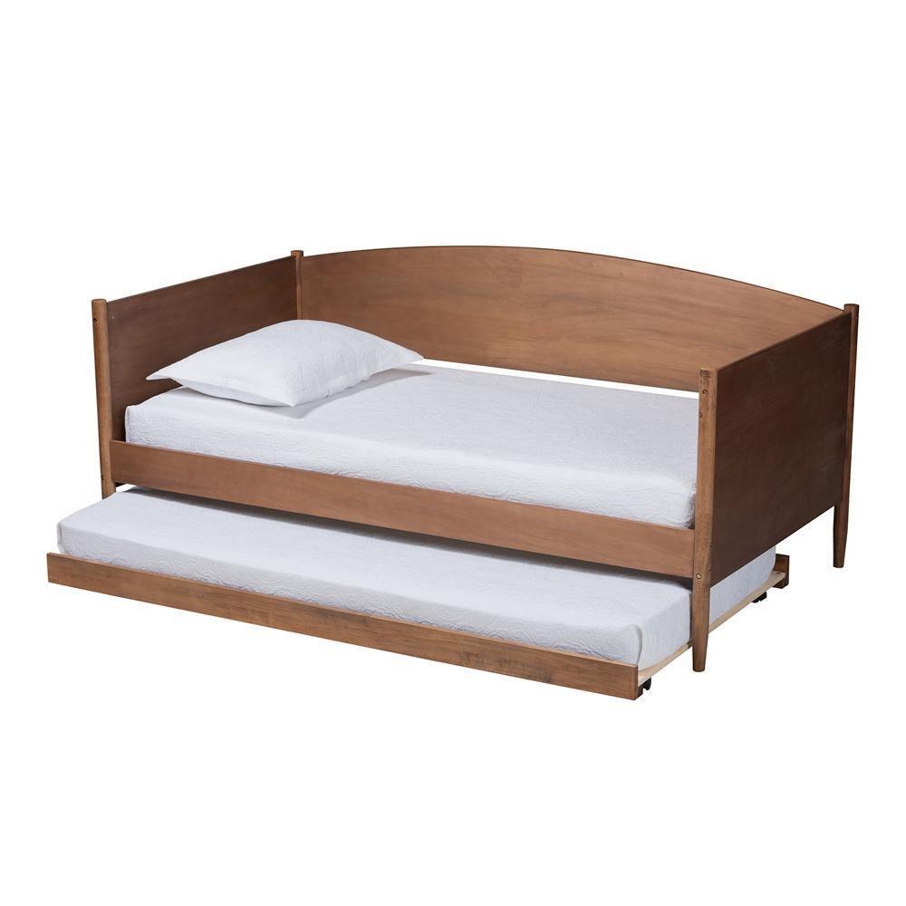 Veles Mid-Century Modern Ash Wanut Finished Wood Daybed with Trundle FredCo