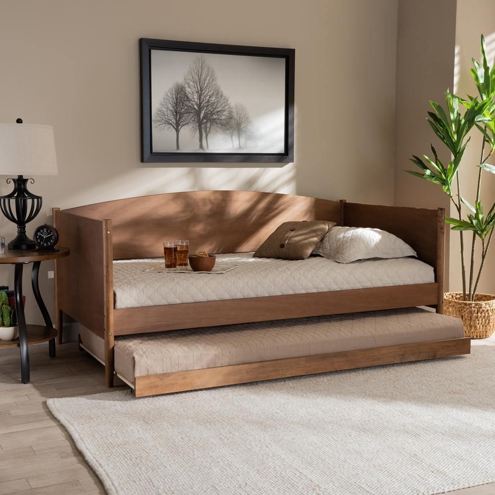 Veles Mid-Century Modern Ash Wanut Finished Wood Daybed with Trundle FredCo