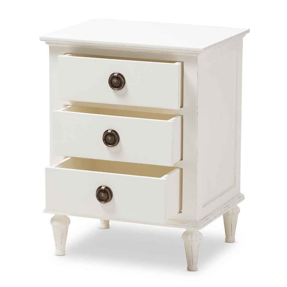 Venezia French-Inspired Rustic Whitewash Wood 3-Drawer Nightstand FredCo