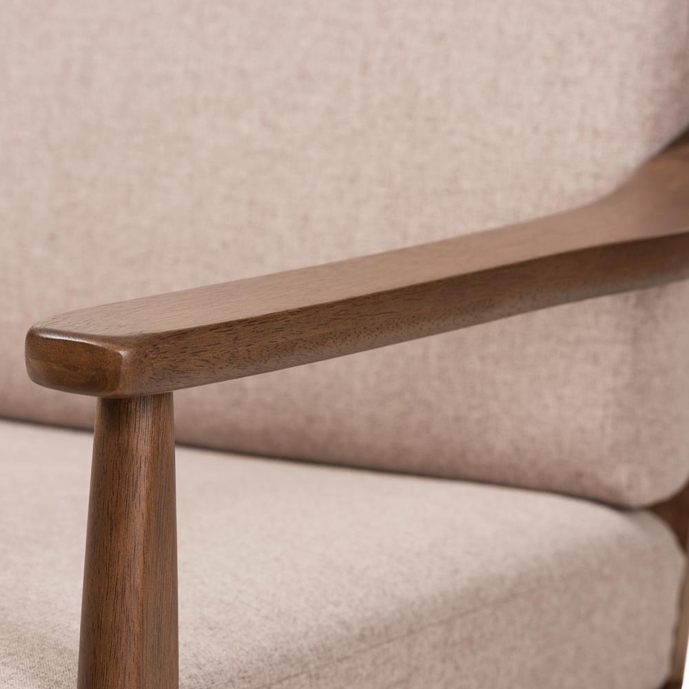 Venza Mid-Century Modern Walnut Wood Light Brown Fabric Upholstered 2-Seater Loveseat FredCo
