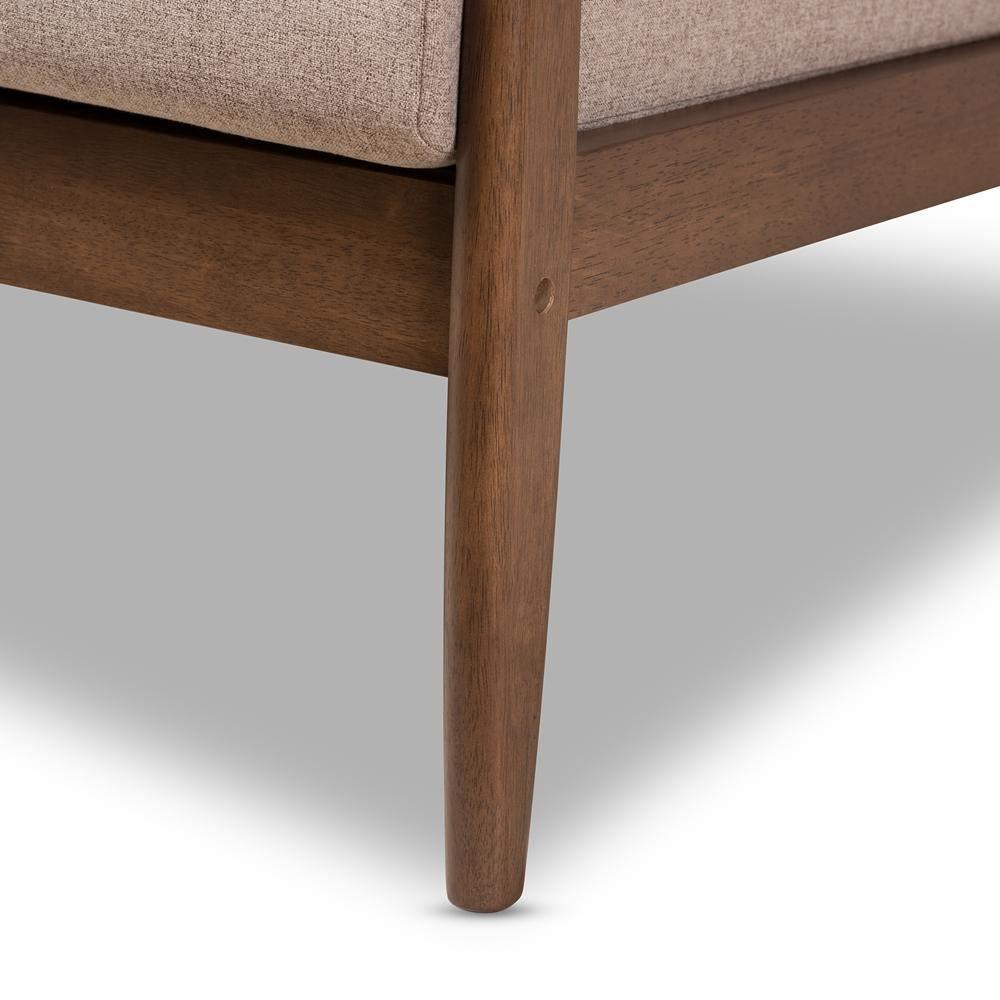 Venza Mid-Century Modern Walnut Wood Light Brown Fabric Upholstered 2-Seater Loveseat FredCo
