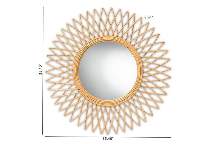 Vera Modern Bohemian Natural Brown Rattan Accent Wall Mirror FredCo