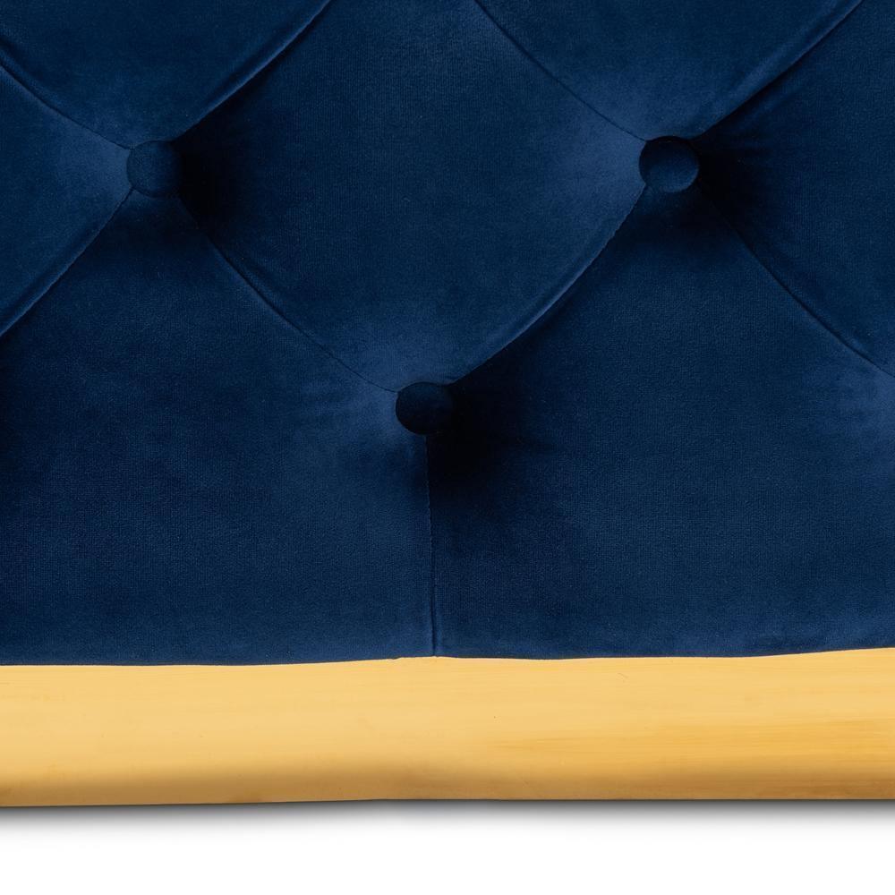 Verene Glam and Luxe Royal Blue Velvet Fabric Upholstered Gold Finished Square Cocktail Ottoman FredCo