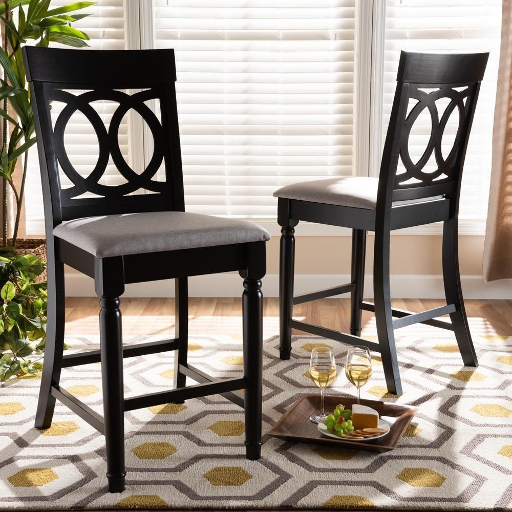Verina Modern and Contemporary Grey Fabric Upholstered Espresso Brown Finished Wood Counter Stool (Set of 2) FredCo
