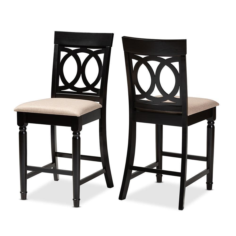 Verina Modern and Contemporary Sand Fabric Upholstered Espresso Brown Finished Wood Counter Stool (Set of 2) FredCo