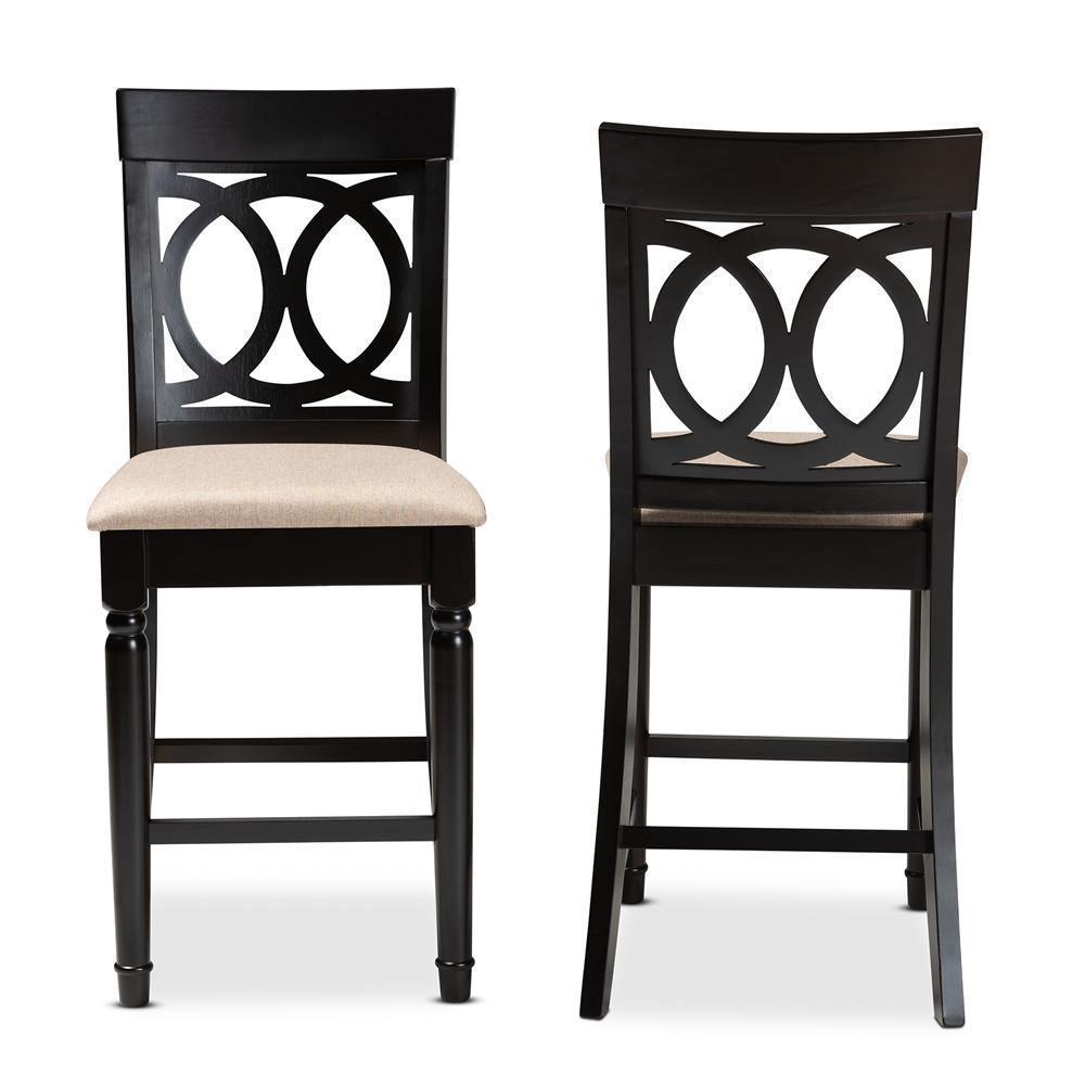 Verina Modern and Contemporary Sand Fabric Upholstered Espresso Brown Finished Wood Counter Stool (Set of 2) FredCo