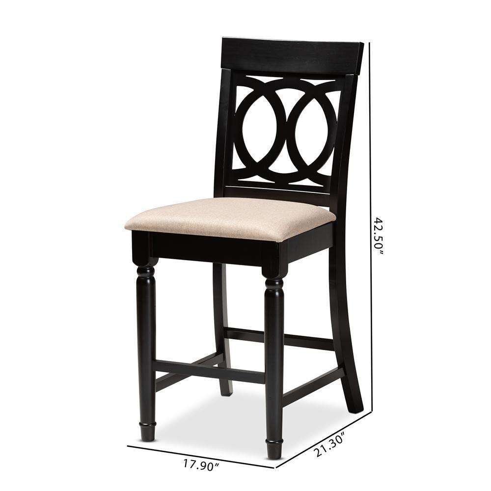 Verina Modern and Contemporary Sand Fabric Upholstered Espresso Brown Finished Wood Counter Stool (Set of 2) FredCo