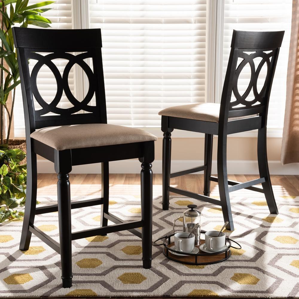 Verina Modern and Contemporary Sand Fabric Upholstered Espresso Brown Finished Wood Counter Stool (Set of 2) FredCo