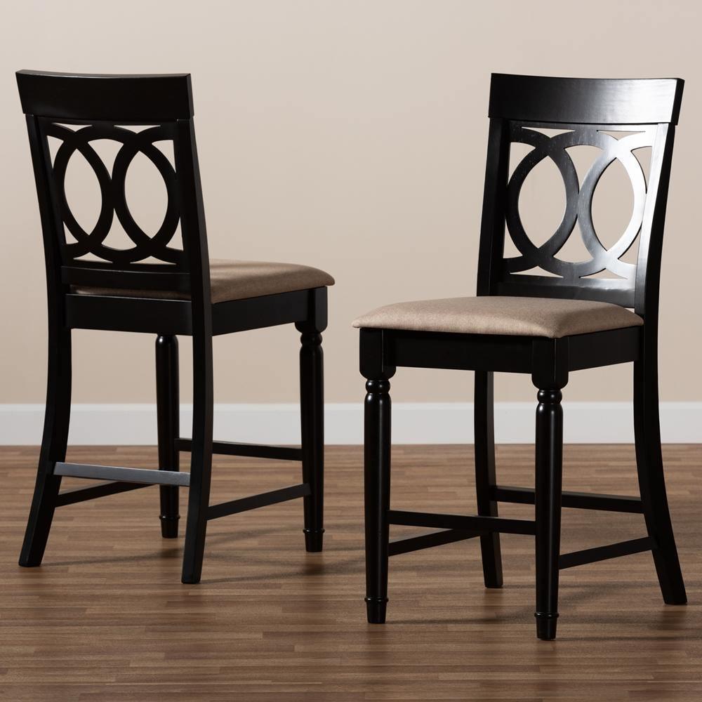Verina Modern and Contemporary Sand Fabric Upholstered Espresso Brown Finished Wood Counter Stool (Set of 2) FredCo