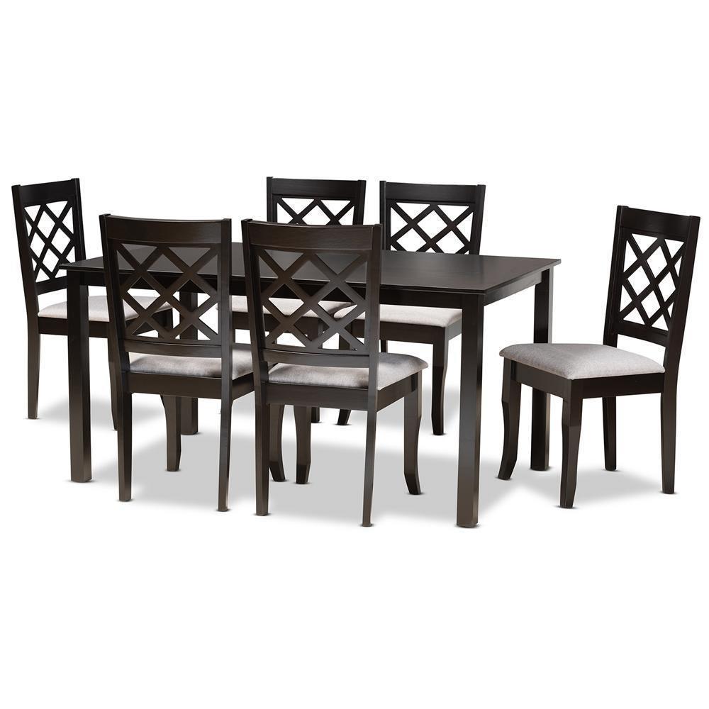 Verner Modern and Contemporary Grey Fabric Upholstered and Dark Brown Finished Wood 7-Piece Dining Set FredCo