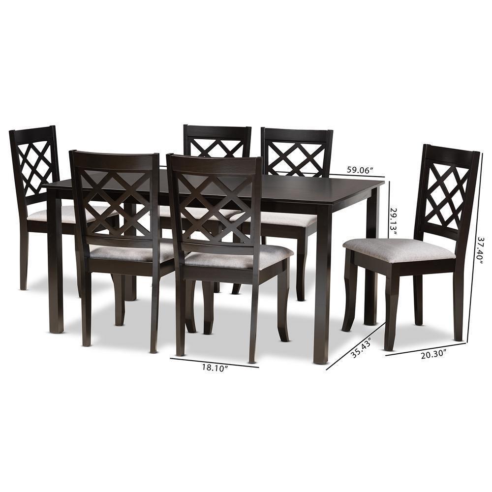 Verner Modern and Contemporary Grey Fabric Upholstered and Dark Brown Finished Wood 7-Piece Dining Set FredCo