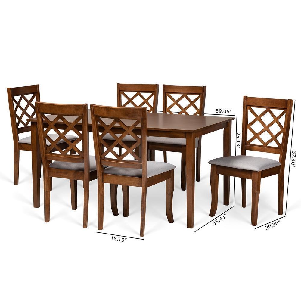Verner Modern and Contemporary Grey Fabric Upholstered and Walnut Brown Finished Wood 7-Piece Dining Set FredCo