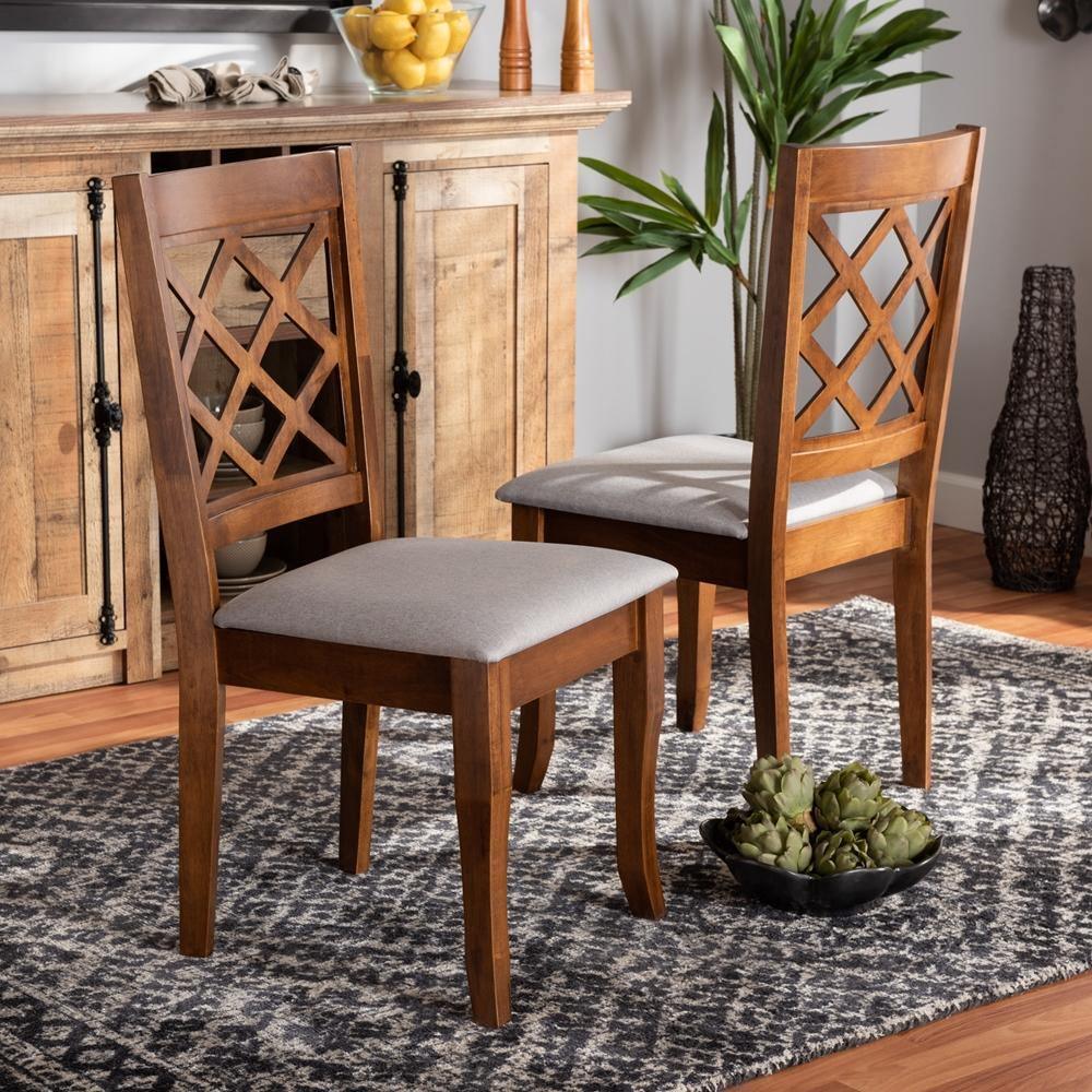 Verner Modern and Contemporary Grey Fabric Upholstered Walnut Finished Wood 2-Piece Dining Chair Set FredCo