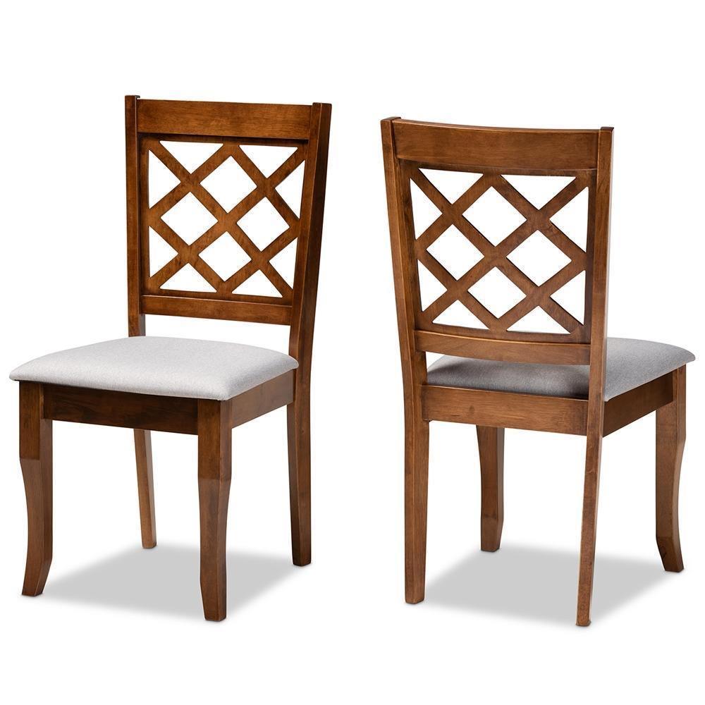 Verner Modern and Contemporary Grey Fabric Upholstered Walnut Finished Wood 2-Piece Dining Chair Set FredCo