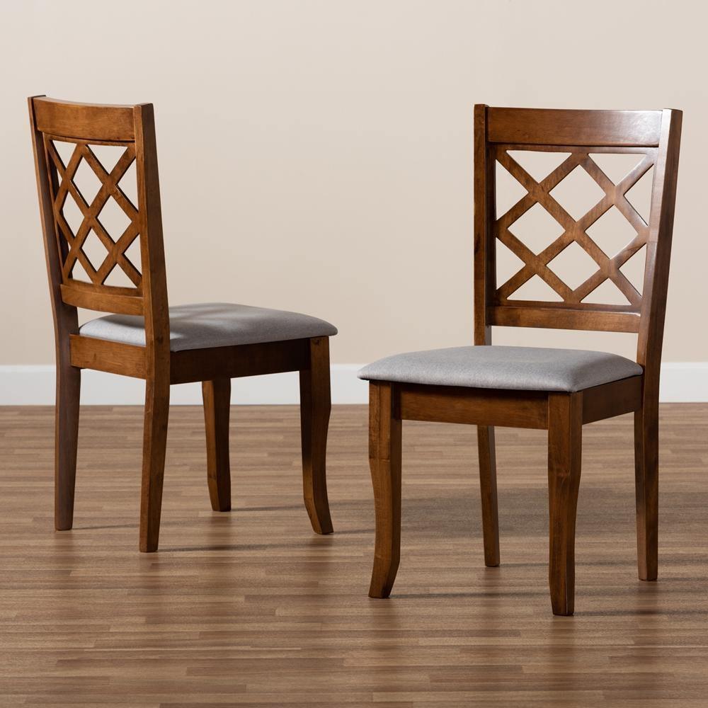 Verner Modern and Contemporary Grey Fabric Upholstered Walnut Finished Wood 2-Piece Dining Chair Set FredCo