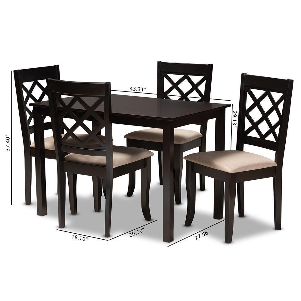 Verner Modern and Contemporary Sand Fabric Upholstered Espresso Brown Finished 5-Piece Wood Dining Set FredCo