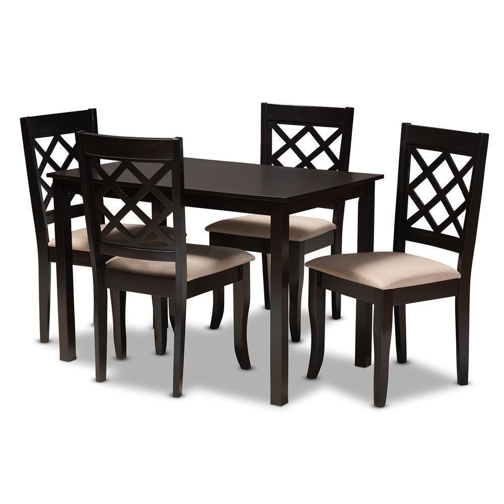 Verner Modern and Contemporary Sand Fabric Upholstered Espresso Brown Finished 5-Piece Wood Dining Set FredCo