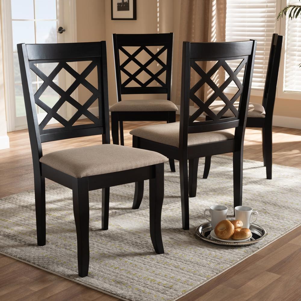 Verner Modern and Contemporary Sand Fabric Upholstered Espresso Brown Finished Wood Dining Chair (Set of 4) FredCo