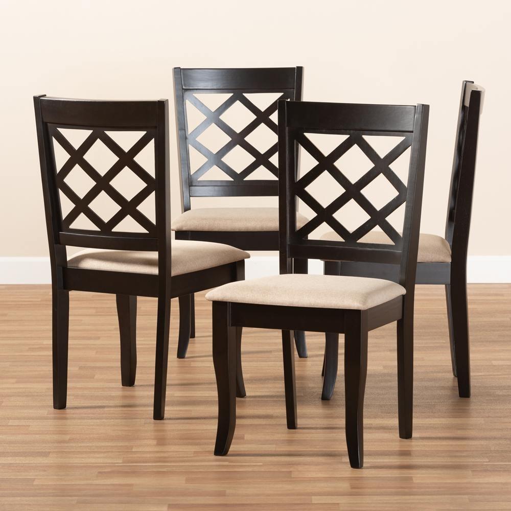 Verner Modern and Contemporary Sand Fabric Upholstered Espresso Brown Finished Wood Dining Chair (Set of 4) FredCo