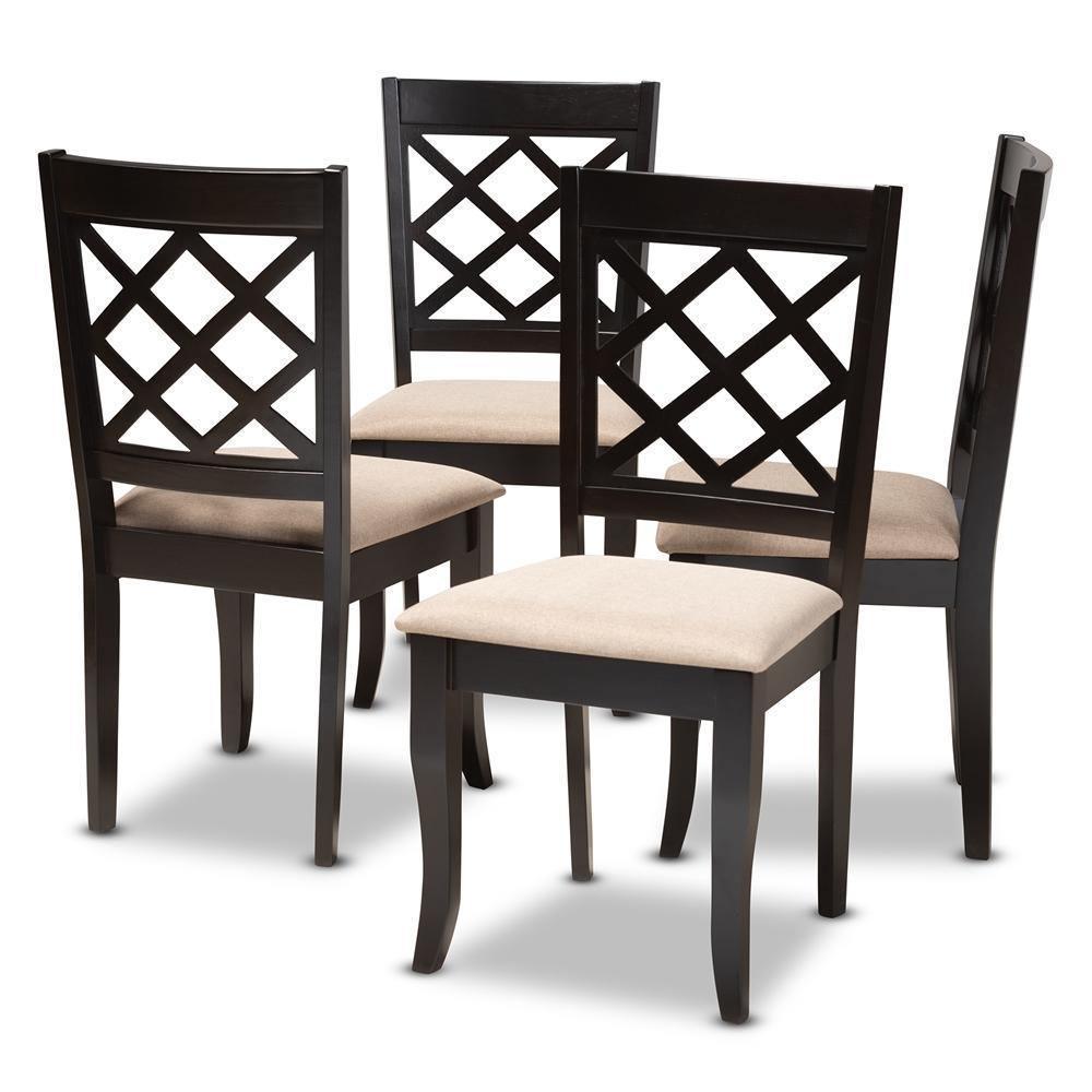 Verner Modern and Contemporary Sand Fabric Upholstered Espresso Brown Finished Wood Dining Chair (Set of 4) FredCo