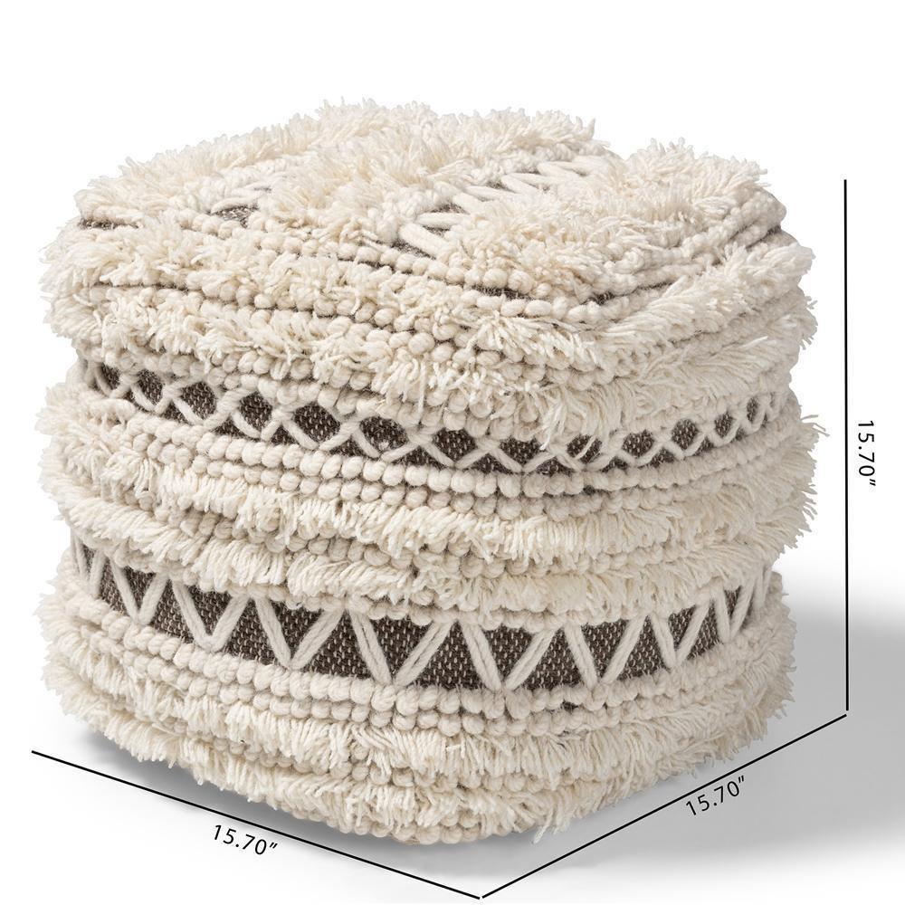 Vesey Moroccan Inspired Beige and Brown Handwoven Wool Pouf Ottoman FredCo