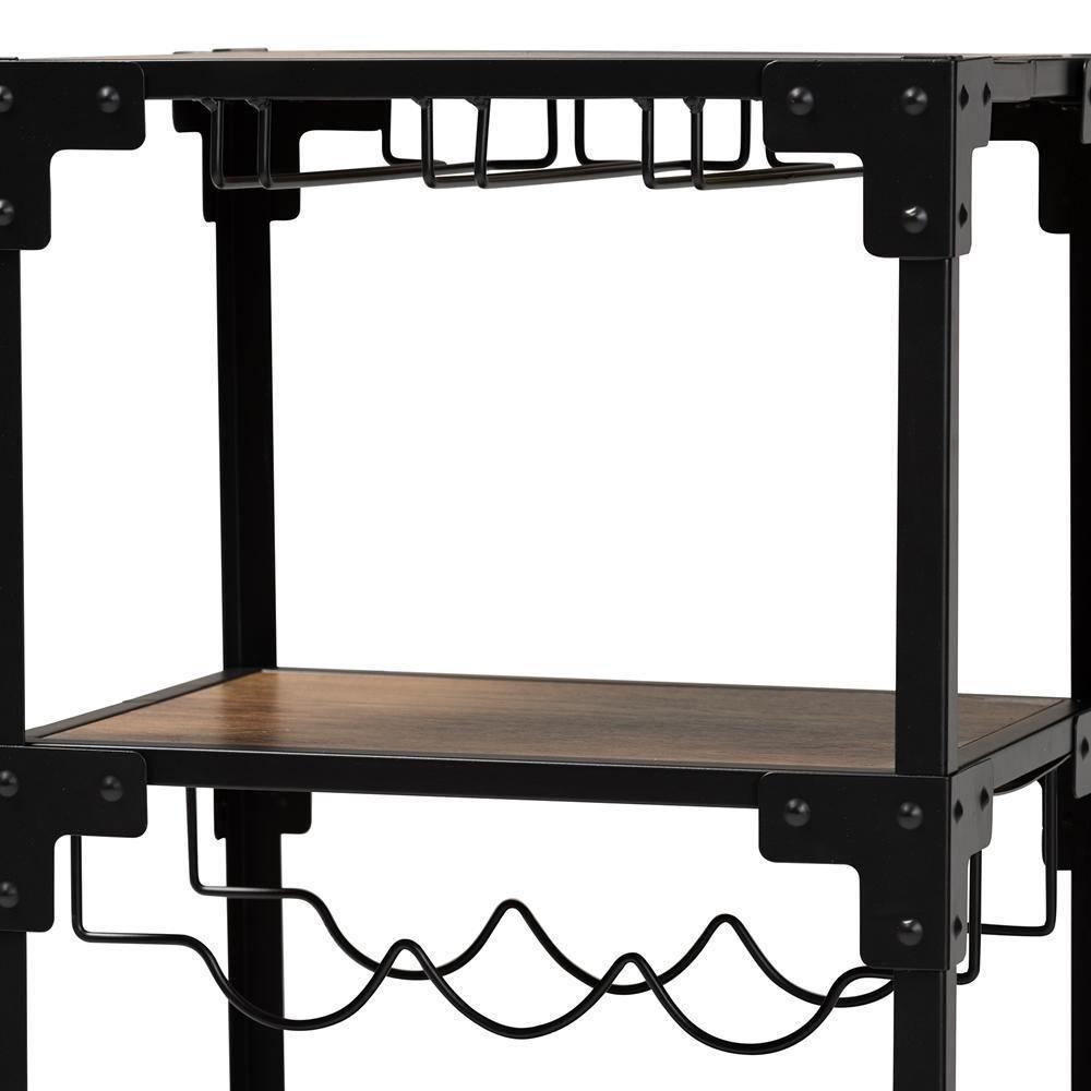 Victor Industrial Rustic Walnut Finished Wood and Black Metal 4-Tier Mobile Wine Cart FredCo