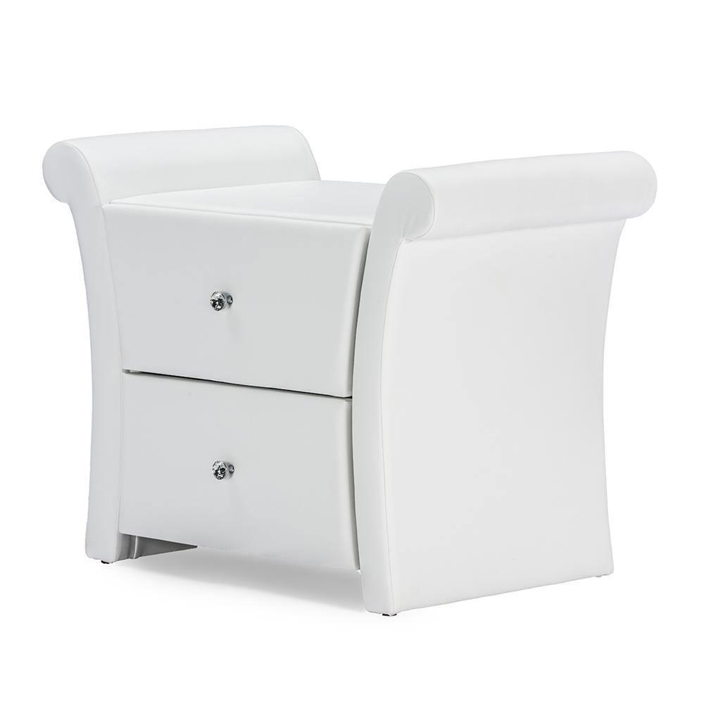 Victoria Matte White PU Leather 2 Storage Drawers Nightstand Bedside Table FredCo