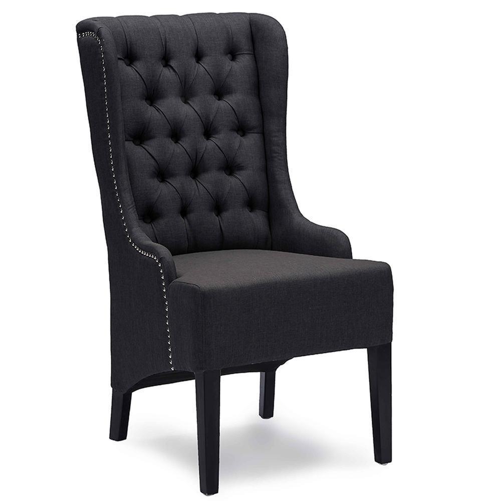 Vincent Grey Linen Button-Tufted Chair with Silver Nail heads Trim FredCo