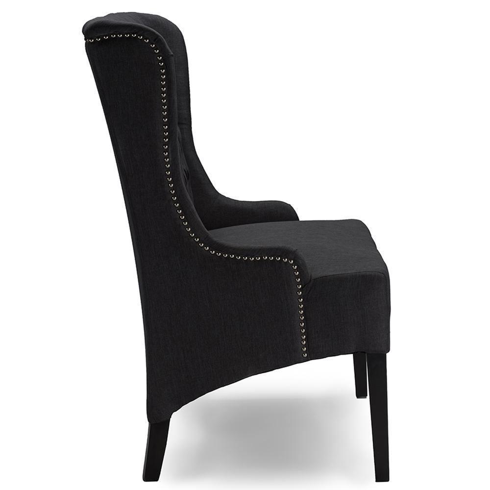 Vincent Grey Linen Button-Tufted Chair with Silver Nail heads Trim FredCo