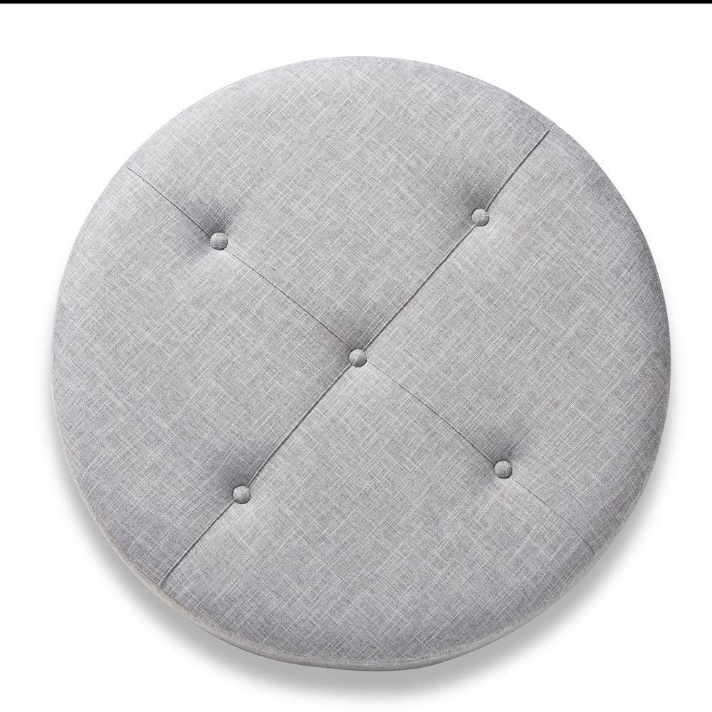 Vinet Modern and Contemporary Light Gray Fabric Upholstered Natural Wood Cocktail Ottoman FredCo
