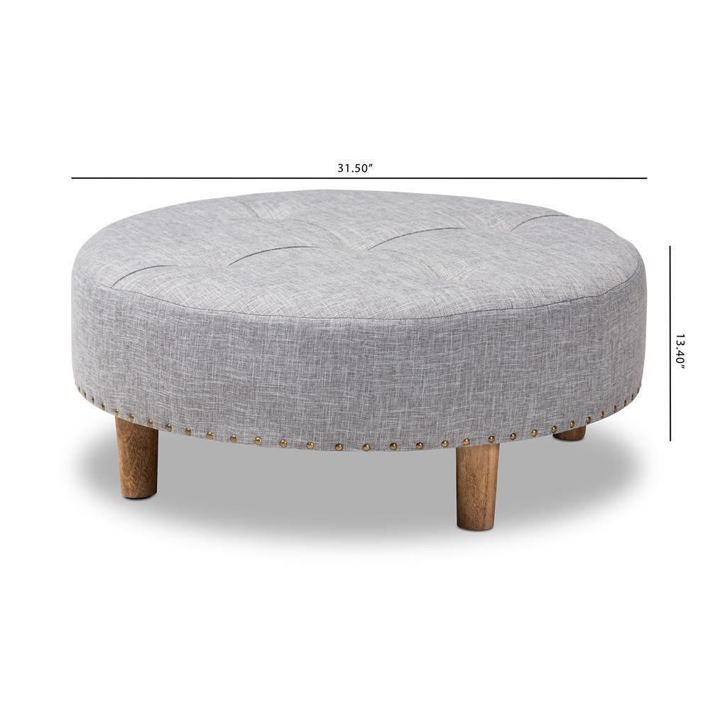 Vinet Modern and Contemporary Light Gray Fabric Upholstered Natural Wood Cocktail Ottoman FredCo