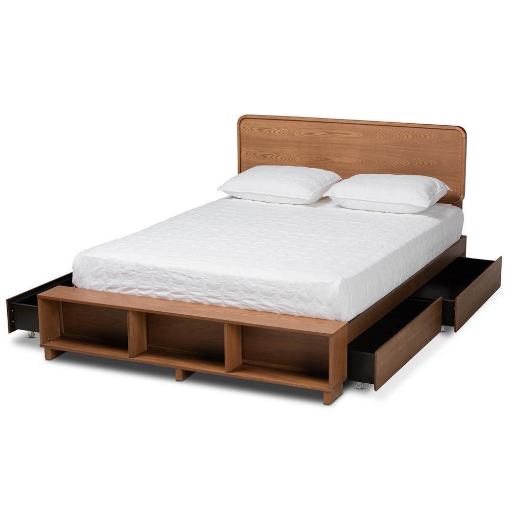 Vita Modern Transitional Ash Walnut Brown Finished Wood 4-Drawer Queen Size Platform Storage Bed FredCo