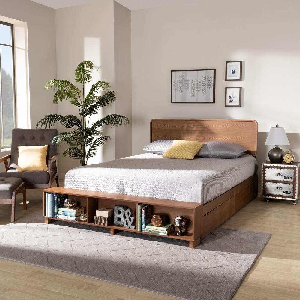 Vita Modern Transitional Ash Walnut Brown Finished Wood 4-Drawer Queen Size Platform Storage Bed FredCo