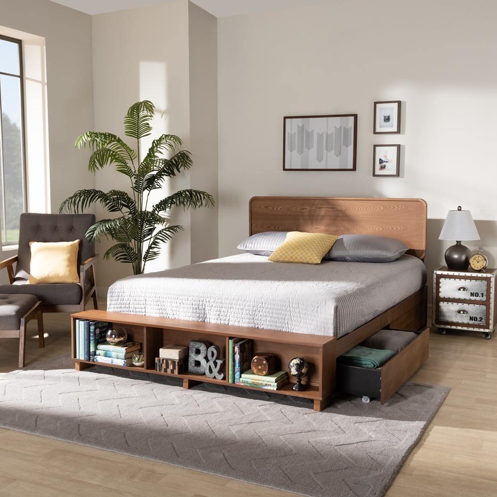 Vita Modern Transitional Ash Walnut Brown Finished Wood 4-Drawer Queen Size Platform Storage Bed FredCo